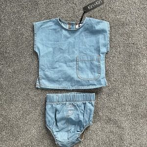 Kin & Kin denim buttoned bloomer set; brand new with tags with tags. Few sizes